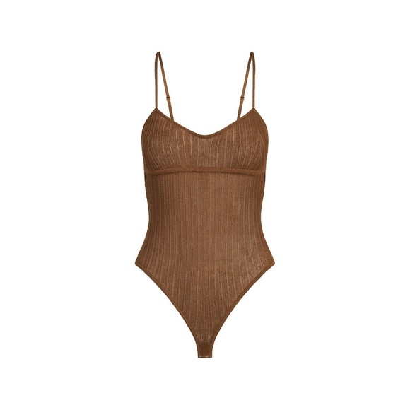 SKIMS SHEER KNIT CAMI BODYSUIT BISON M - Picture 3 of 6